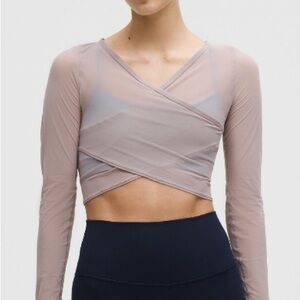 NWT Lululemon Mesh Wrap-Front Long-Sleeve Shirt, Mauve Grey